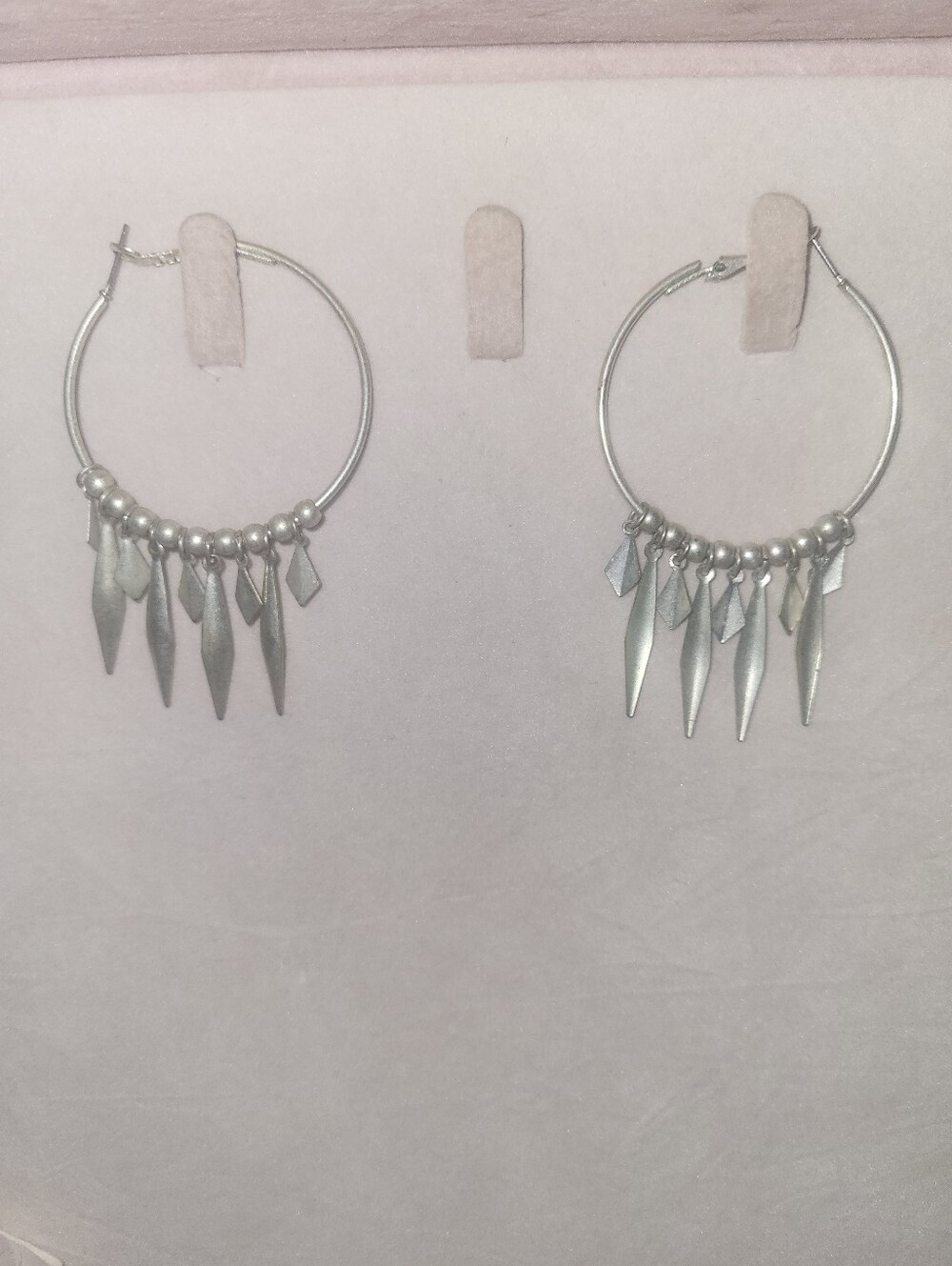 Spike Fringe Hoop Earrings Festival Statement Boho Silver Tone